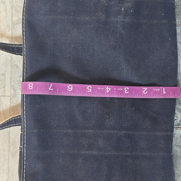 L.L. Bean Vintage Color Block Large Canvas Tote Bag Navy Yellow - Picture 13 of 15